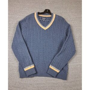 American Eagle Mens Sweater Medium Blue Cable Knit V Neck Dark Academia Preppy